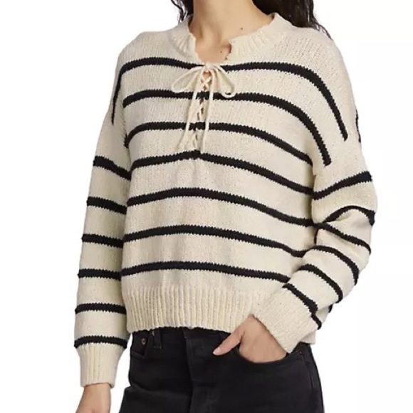 The Great. the Sea Stripe Lace-Up Sweater - Picture 1 of 9